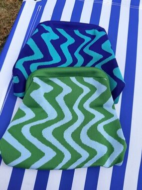 (SET) Cosmetics cotton Print Knit Pouches - Green & Blue
